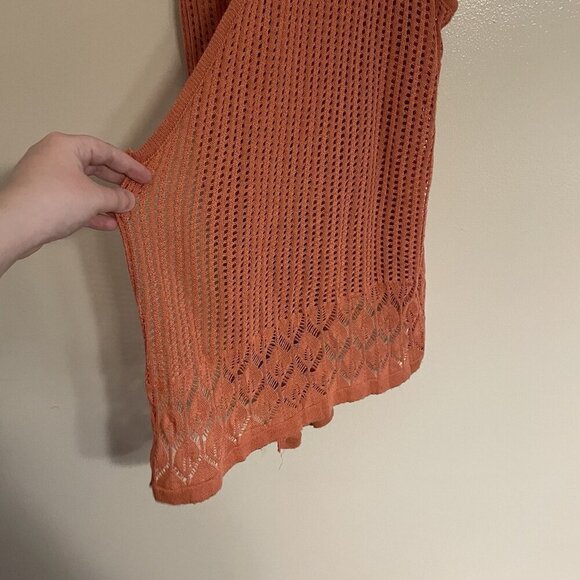 Maurices Women Sz 3 Orange Crochet Open Knit Boho Open Front Cardigan Vest - Picture 3 of 9